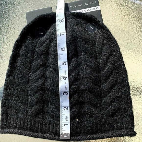 Tahari 100% Cashmere‎ Beanie Womens OS Black Excellent Ribbed Knit Winter Hat Tahari | Accessories | Nwt Tahari Dark Grey Cashmere Hat  main image 4